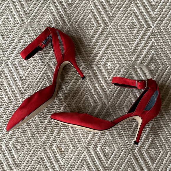 New red suede ankle wrapped pointed toes heels d’orsay party shoes Sz 6 1/2M - Picture 9 of 14